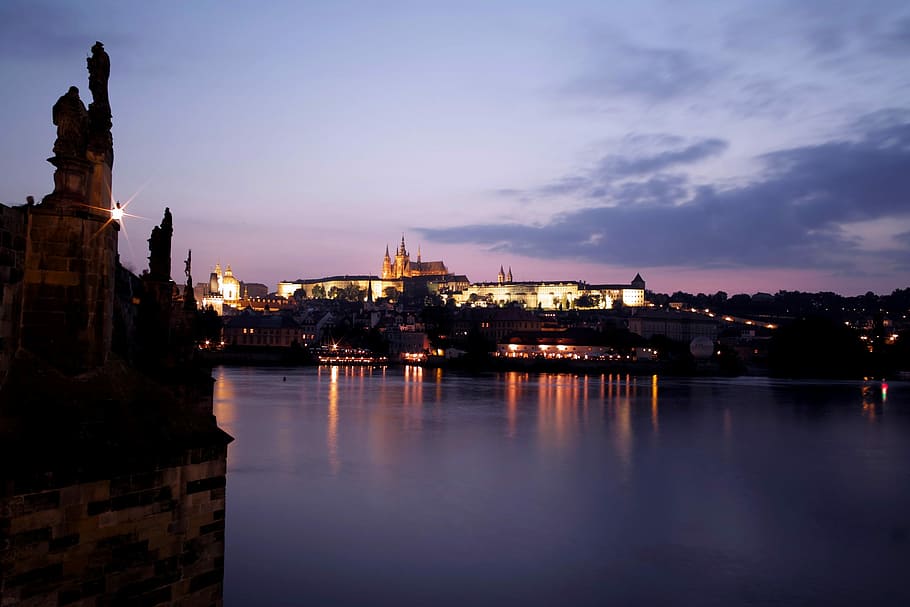 Czech Republic, Prague, Castle, prague, castle, night view, bridge, prague castle, charles bridge, the charles bridge, sunset
