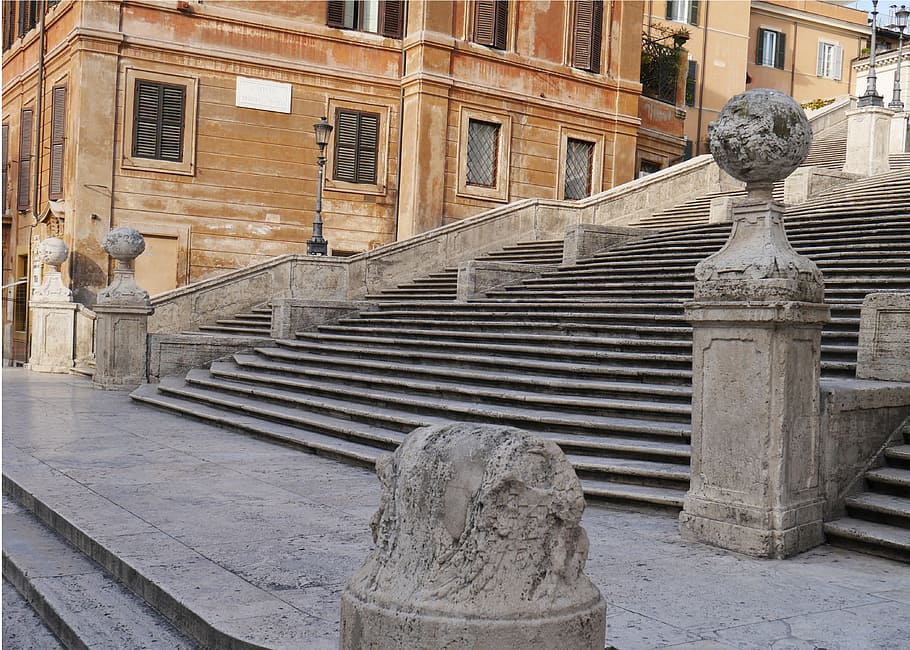 gray stair case, rome, spanish steps, piazza di spagna, trap, monument, architecture, built structure, building exterior, sculpture