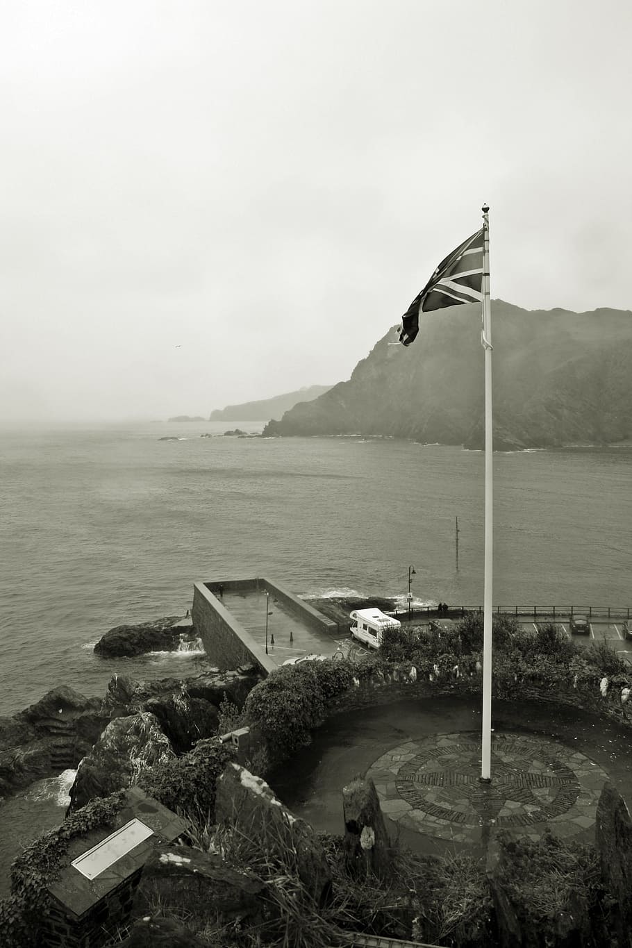Nostalgia, Vintage, Union Jack, bad weather photography, britannia, island kingdom, port motifs, ilfracombe, devon, monochrome