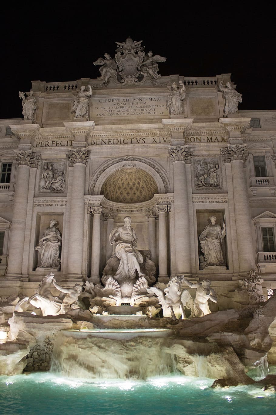 rome, italy, fountain, trevi, night, lit up, ancient, architecture, europe, landmark