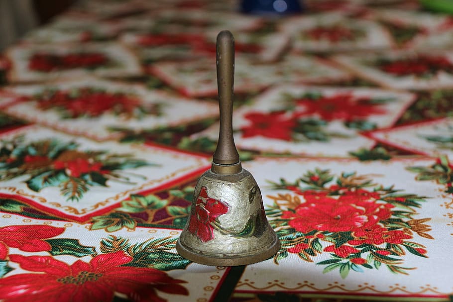 christmas, bell, music, red, roses, handmade, antique, vintage, micro, decoration