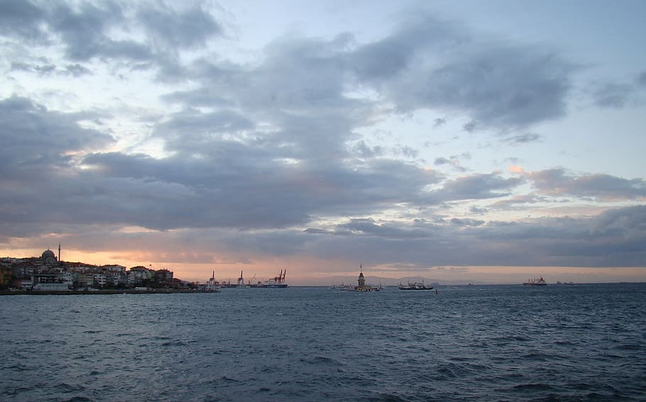turkey, bosphorus, strait, istanbul, bridge, channel, ship, black sea, clouds, sea