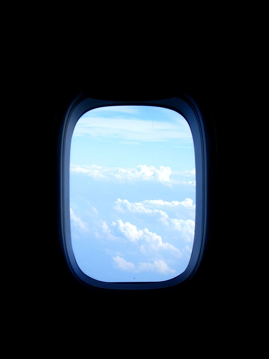 Aeronaves, Janela, Voar, Nuvens, Céu, Azul, exibição, panfleto, perspectivas, aviação