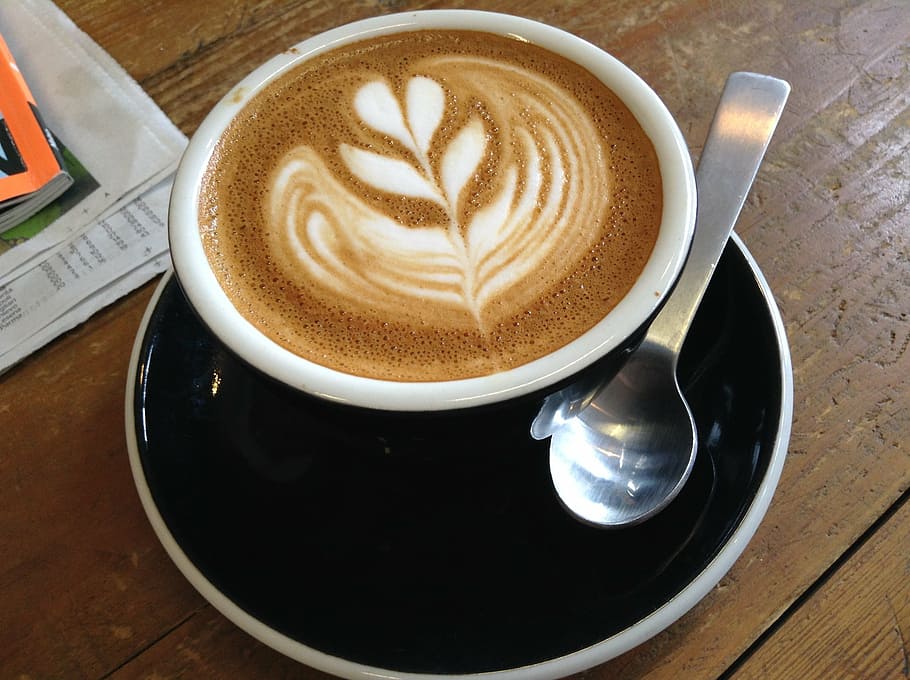 hitam, putih, keramik, mug, kopi, latte, espresso, kafe, minuman, cappuccino