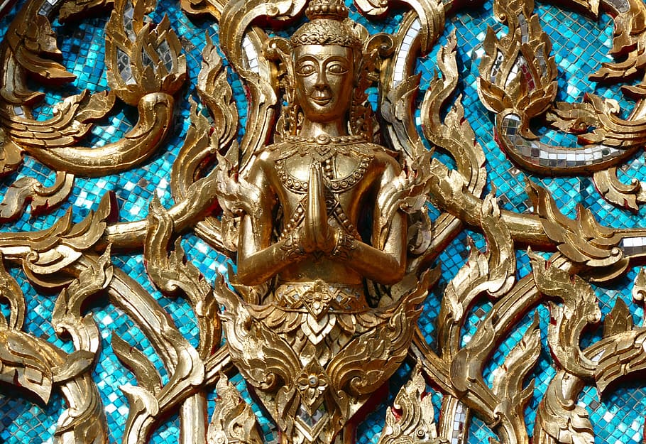 agama, seni, emas, ornamen, budha, agama budha, budha emas, meditasi, thailand, spiritual