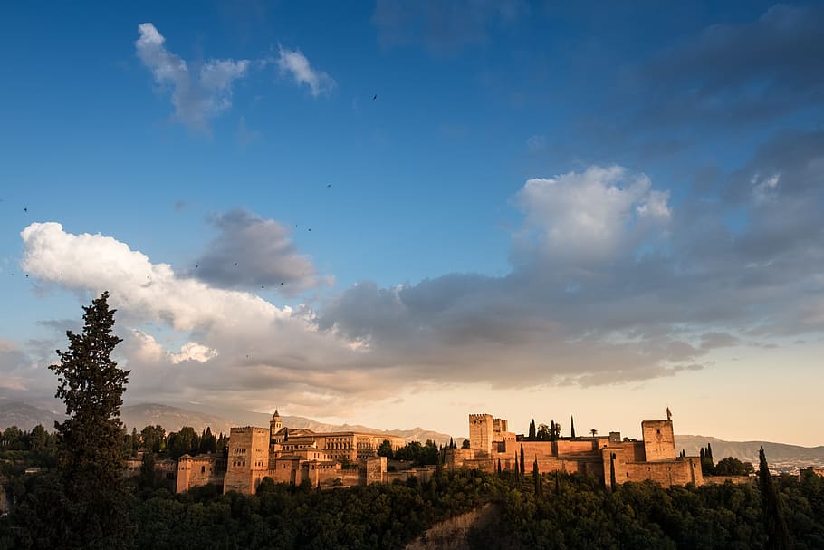 Alhambra, Granada, Sunset, sky, andalusia, monument, spain, arabic, the alhambra, architecture