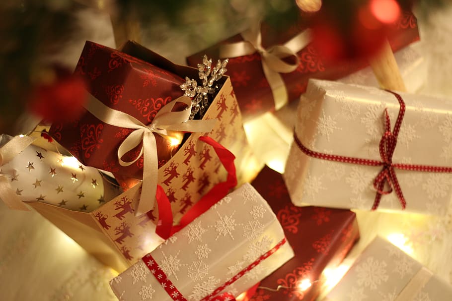 natal, hadiah, liburan, musim, perayaan, hari Natal, dekorasi Natal, pita, merah, dekorasi