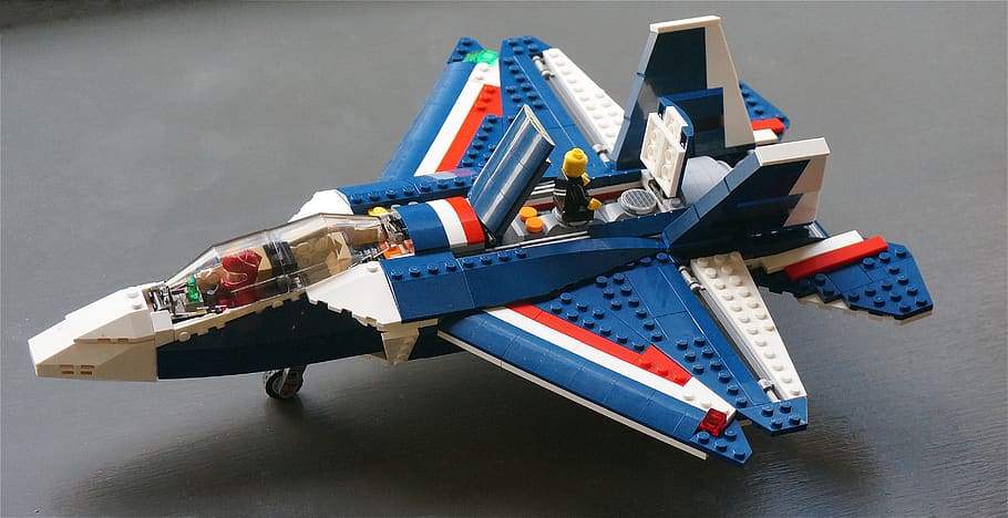 lego fighter jet, lego, built, assembled, kit, toy, child, collection, craft, colorful