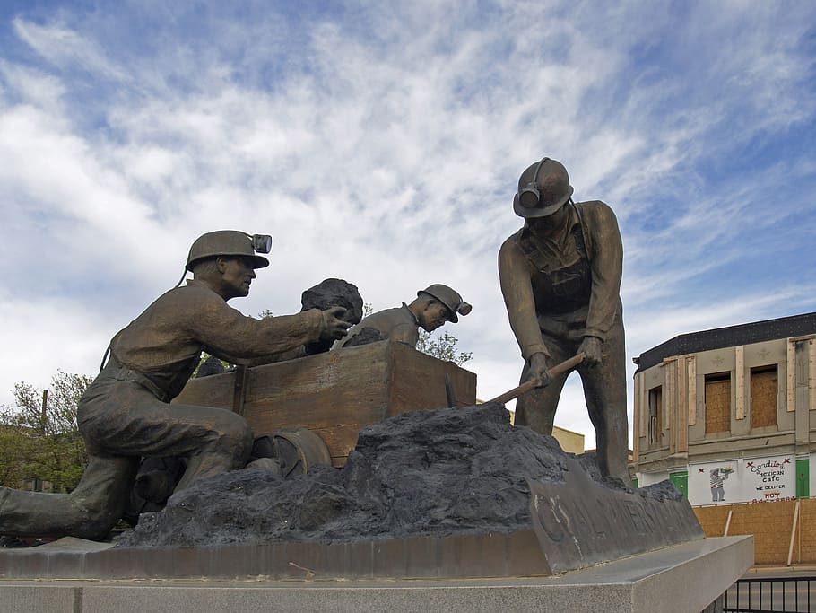 four, men mining monument, statue, trinidad, new mexico, usa, coal miner, mining, sculpture, teamwork