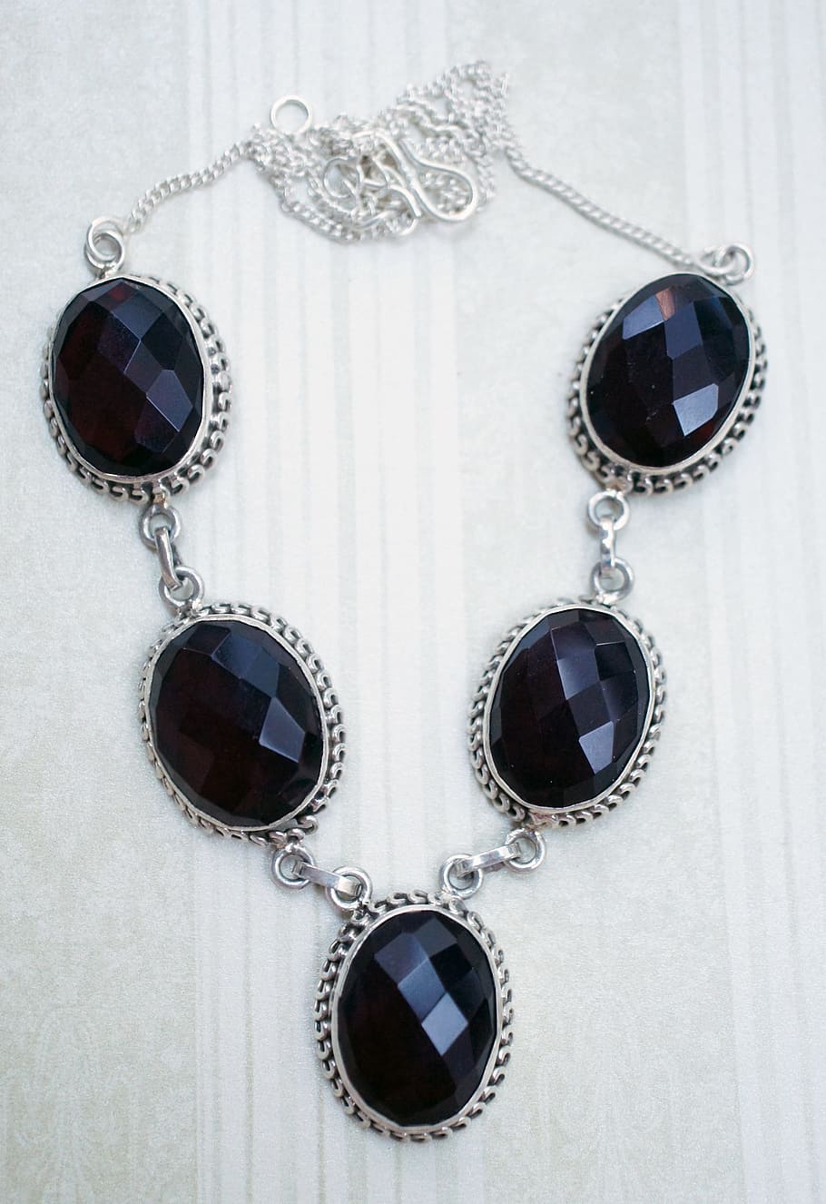 black, onyx, silver necklace, black onyx, silver, necklace, garnet, quartz, crystal, faceted