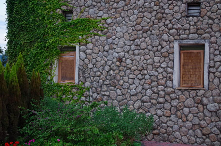 Ishigaki, Lodge, Windows, Villa, green, stones, wall, house, cottage, architecture