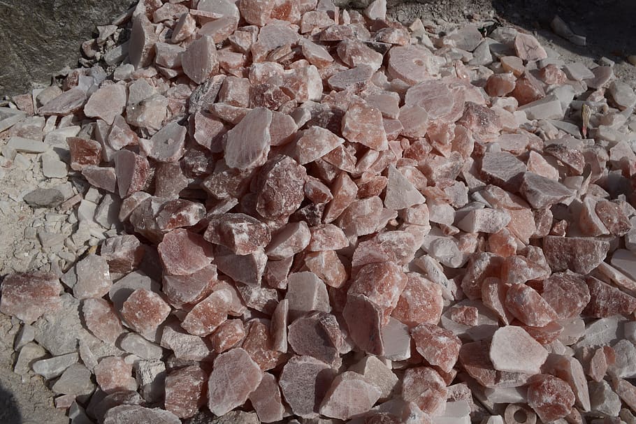 mucha sal de roca, roca, sal, pedazos, montaña, roto, corte, industrial, Pakistán, Punjab