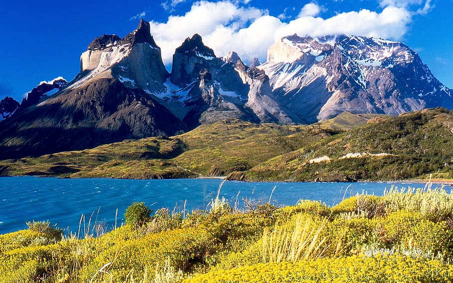majestic, Torres del Paine, Landscape, Chile, clouds, photos, landscapes, mountains, public domain, water