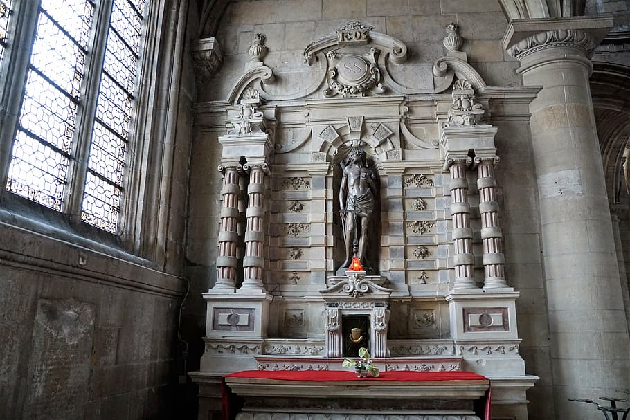 le havre, church, faith, france, statue, human representation, male likeness, sculpture, indoors, day