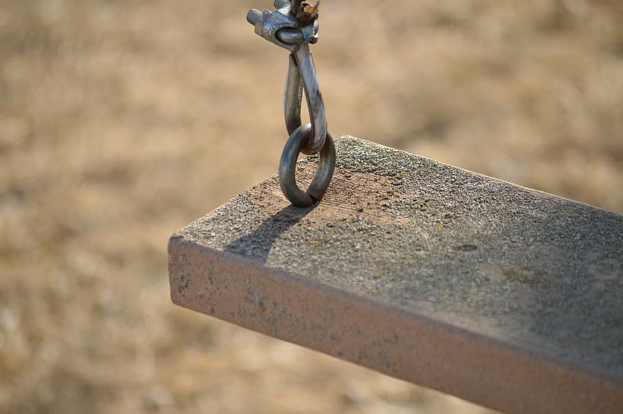 close, gray, slab, chain, swing-set, playground, childhood, wooden, old, outdoor