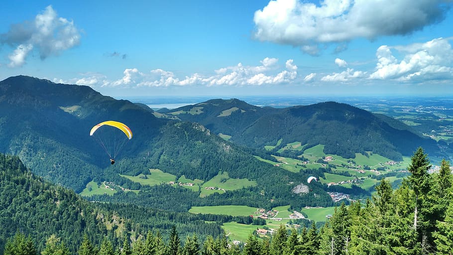 under the mountain, paraglider, ruhpolding, chiemgau, alpine, upper bavaria, sky, clouds, thrill, mountains