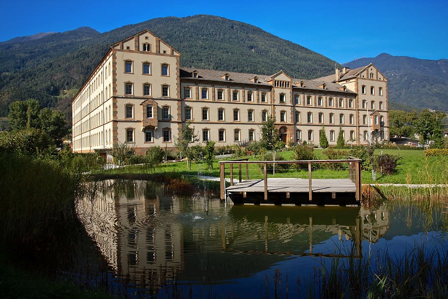 Itália, Hotel, Resort, Vinzentinum, construção, estrutura, montanha, floresta, árvores, bosques
