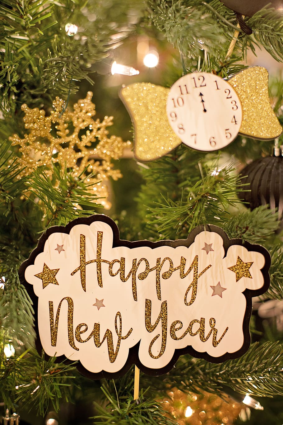 happy new year, ornament, holiday, happy, sign, words, celebrate, text, western script, celebration