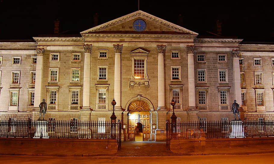 trinity college, dublin, at night, ireland, architecture, built structure, building exterior, illuminated, night, building