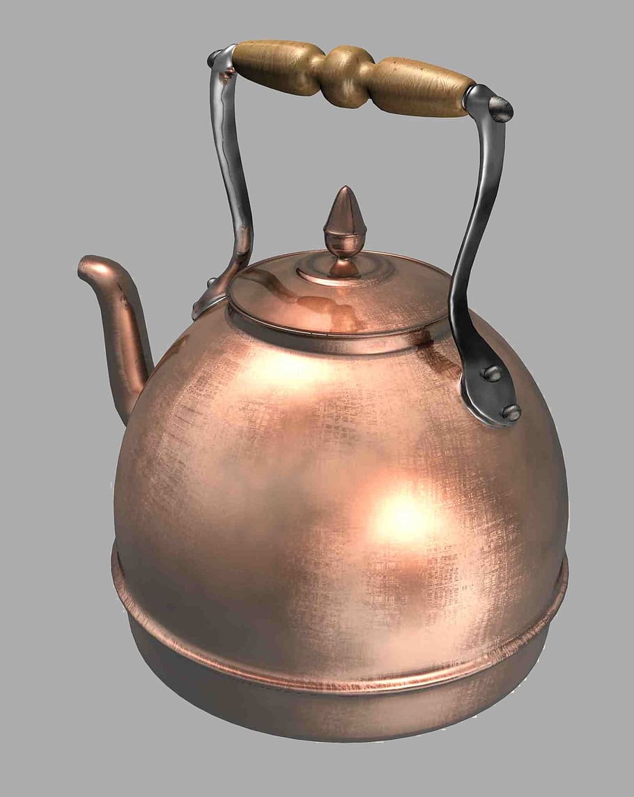 brass kettle, gray, surface, brass, kettle, copper, kitchen, water, shiny, teapot