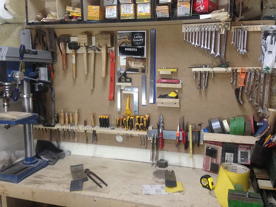 Wall, Tool, Workshop, industry, indoors, working, equipment, manufacturing, day, auto repair shop