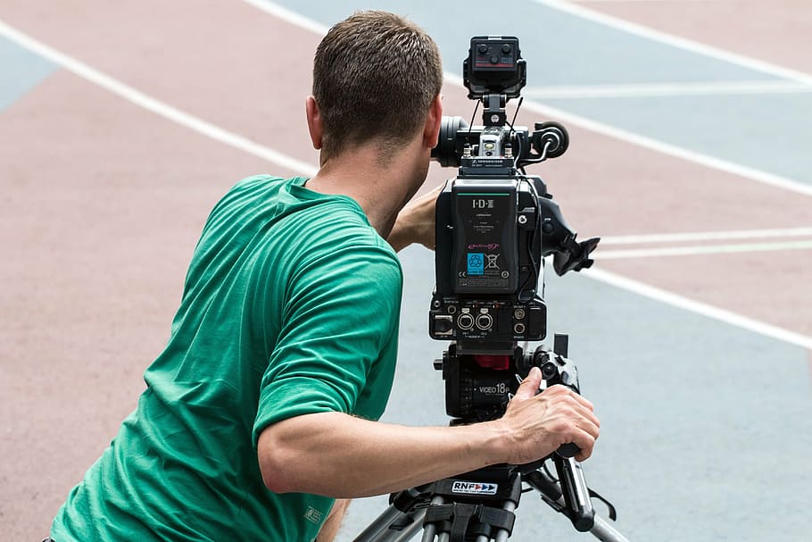 man, using, camcorder, outdoors, sport, film, athletics, camera, cinematographer, men