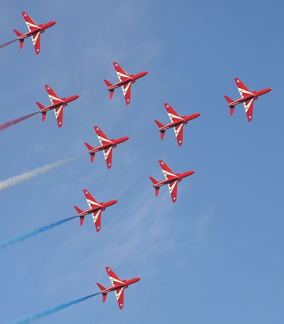 Red Arrows, Aircraft, Aviation, Plane, flying, display, raf, team, jet, smoke