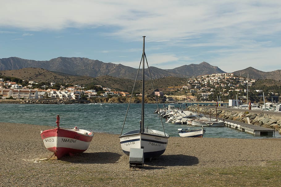 nature, water, dock, mountains, sky, clouds, boats, houses, community, nautical vessel