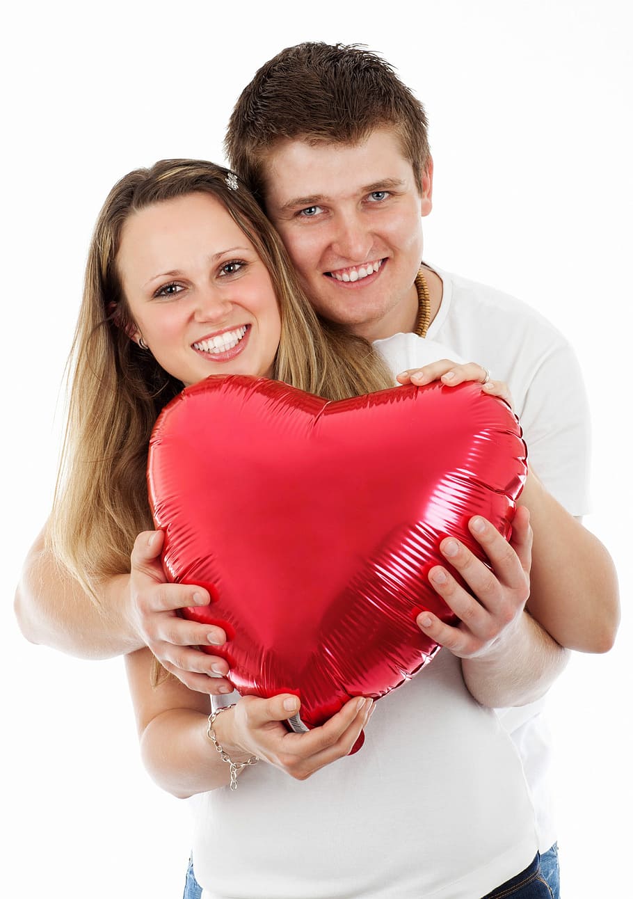 holding, heart balloon, valentine, day, Couple, heart, balloon, Valentine's day, photos, love