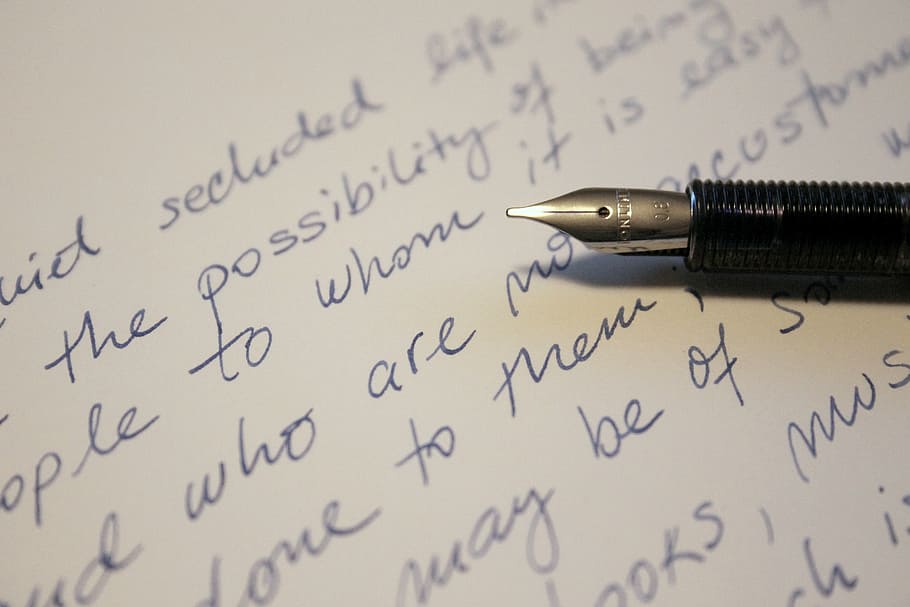 black, fountain pen, top, white, textile, letter, handwriting, ink, pen, written