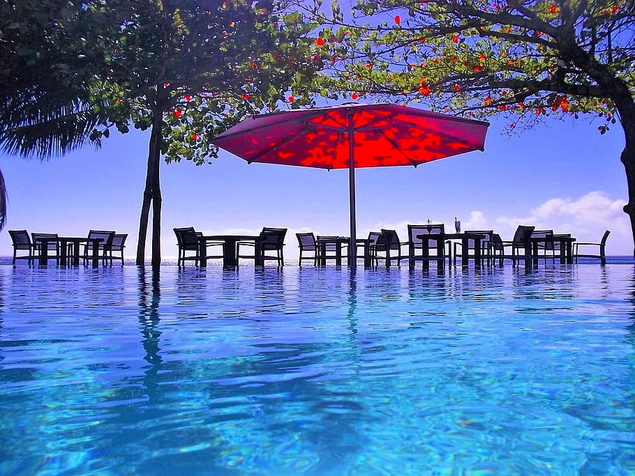 pool, umbrella, tropical, vacation, summer, swimming, resort, holiday, beach, relax