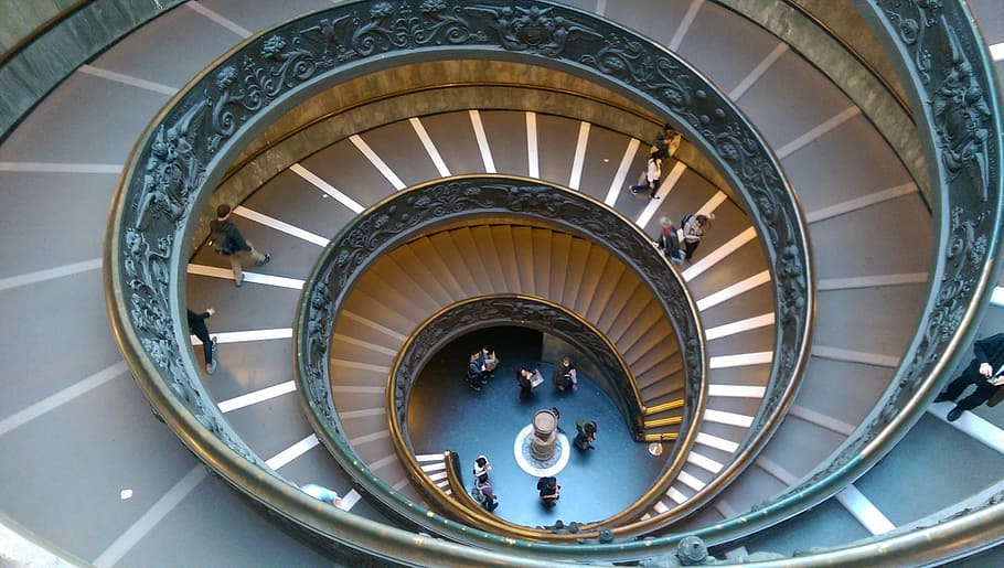 Escadas, Museu, Italia, Roma, o museu, vaticano, caracol, espiral, a arte de, escadaria