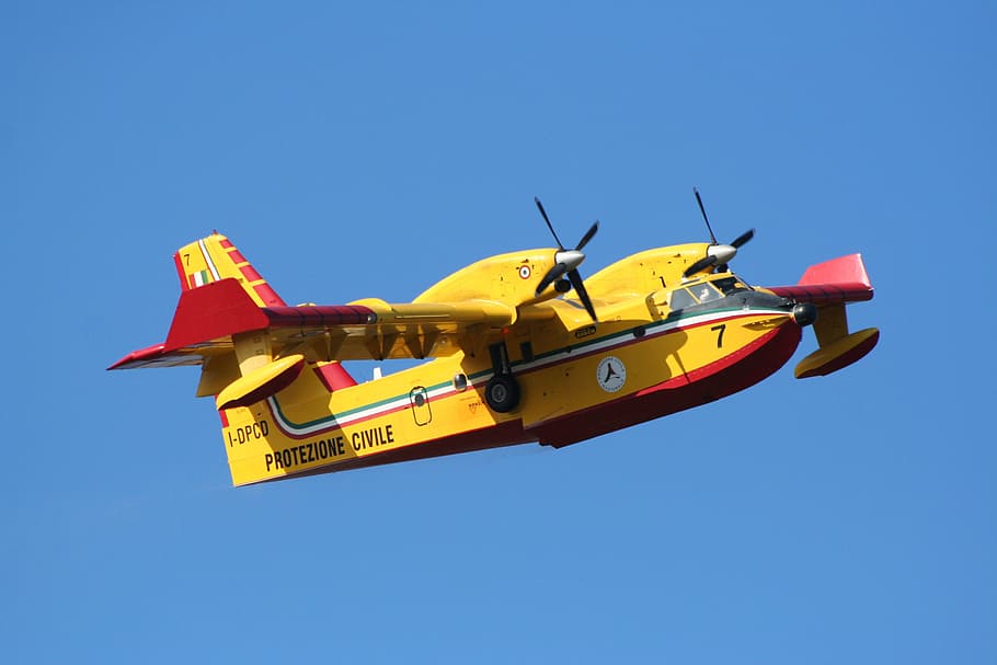 plane, seaplane, civil protection, fire, air vehicle, airplane, mode of transportation, transportation, flying, sky
