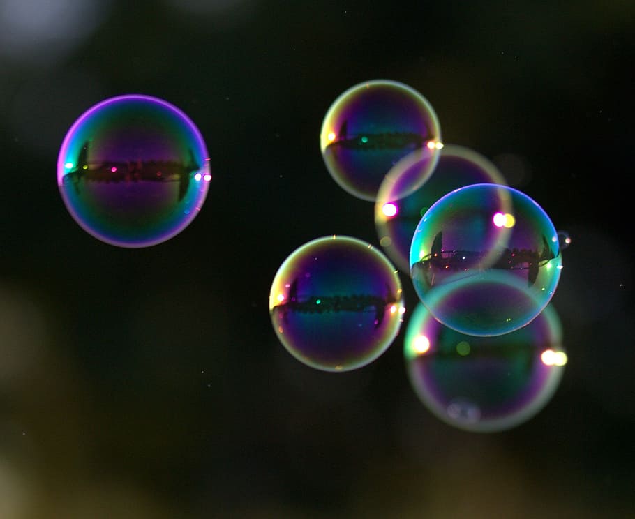 gelembung mengambang, gelembung, sabun, pewarna, balon, multi-warna, kerentanan, kerapuhan, bentuk, udara