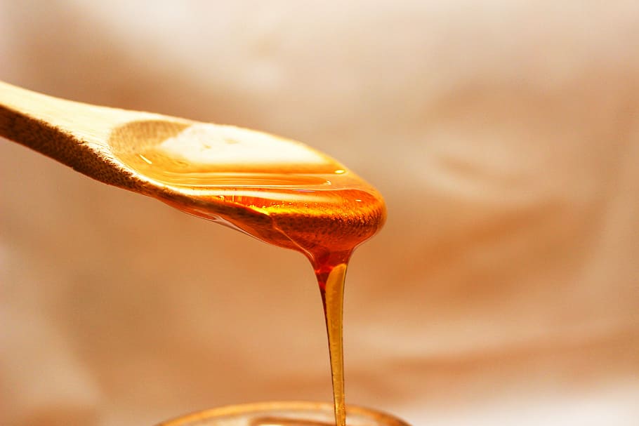 honey, brown, wooden, spoon, flowing, doré, liquid, yellow, health, food and drink