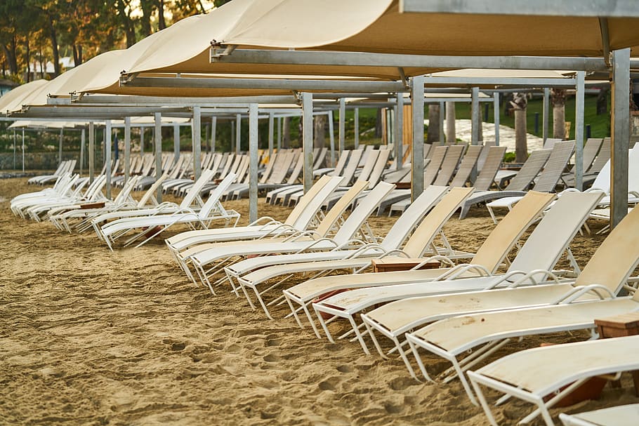 holiday, beach, sunbeds, hotel, resort, marine, summer, landscape, nature, sand