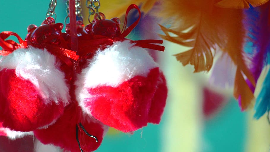 christmas, balls, fur, red, decoration, ball, lights, ornament, december, winter