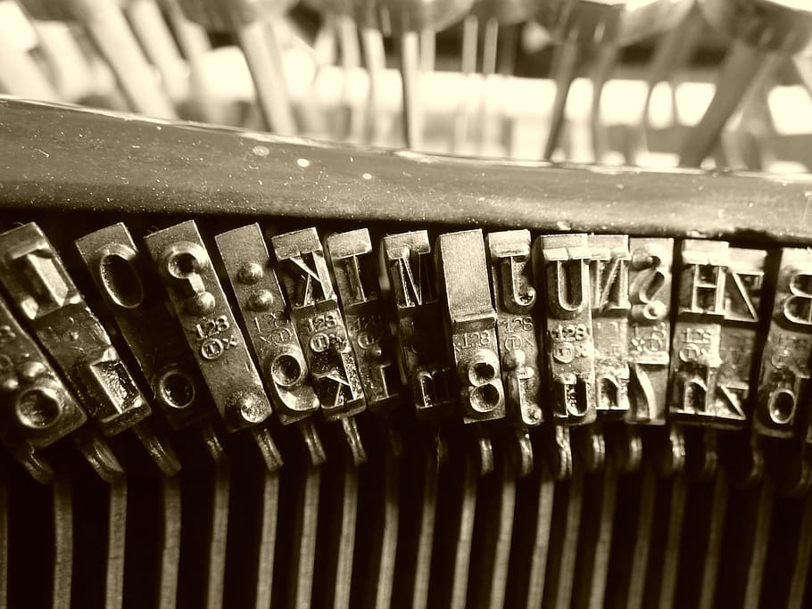 Typewriter, Letters, Old, mechanical írókép, close-up, technology, indoors, printing press, communication, metal