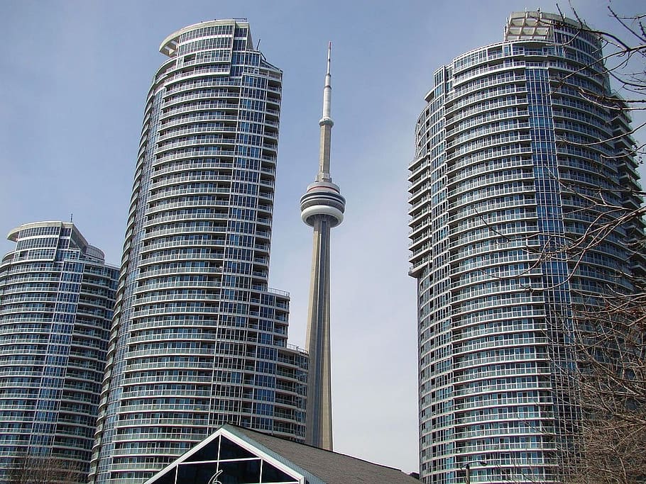 cn tower, toronto, building, tower, architecture, waterfront, skyline, toronto, city, building exterior, built structure