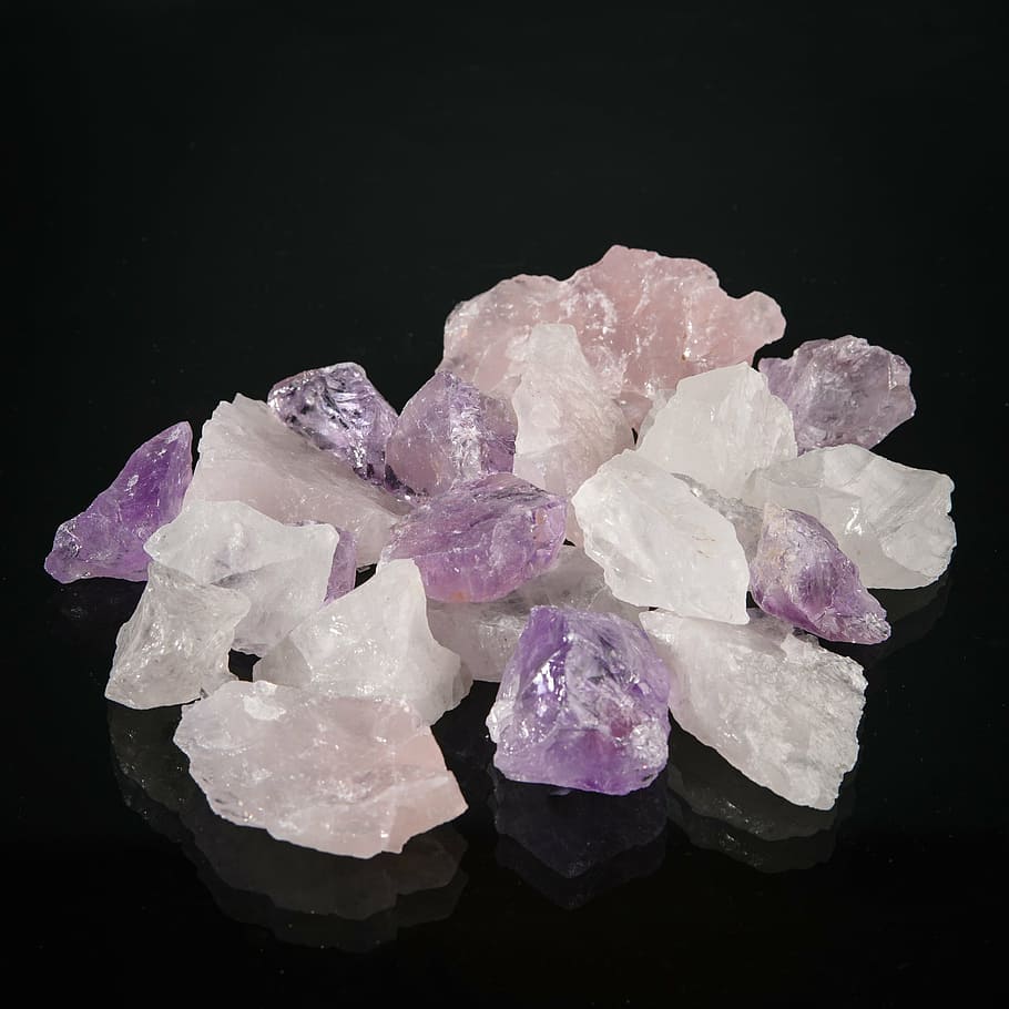 pile, crystal stones, stones, crystal, gems, minerals, mineral, purple, geology, rock - Object