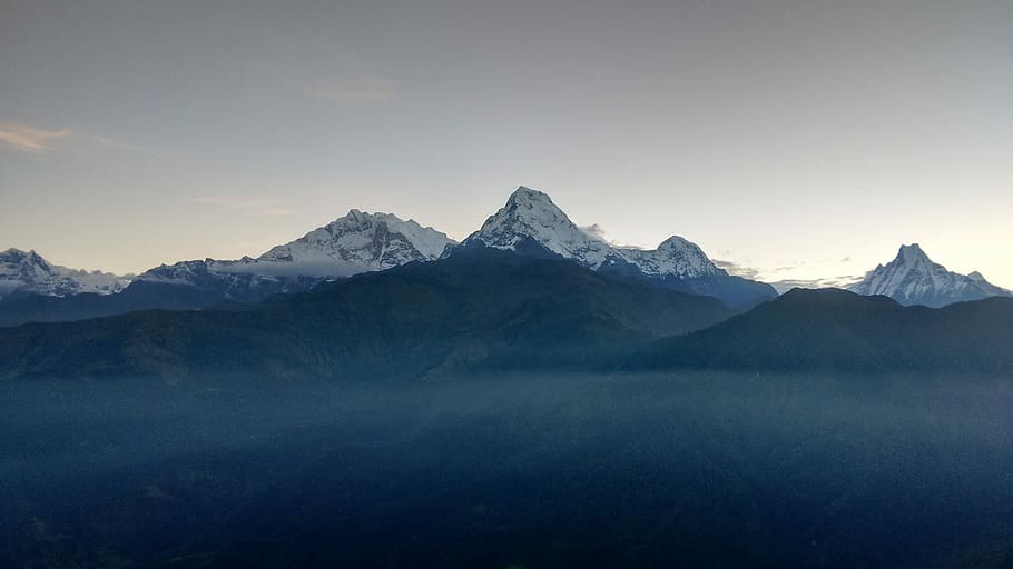 Annapurna, Rentang, Pemandangan, Gunung, puncak, himalaya, nepal, salju, alam, Puncak gunung