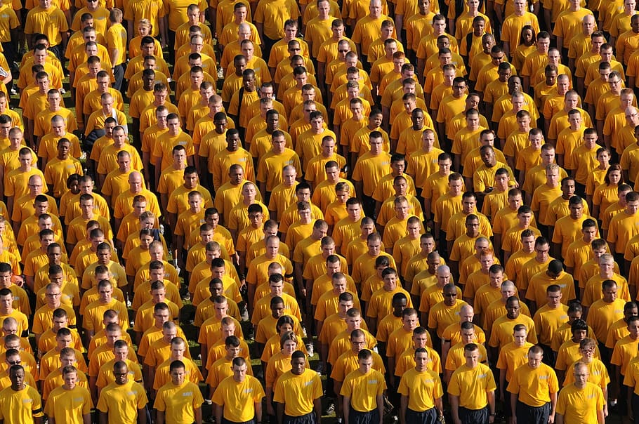 ハイアングル写真, 男性, 身に着けている, 黄色, シャツ, 船員, すべての手, 海軍, 軍事, 人々