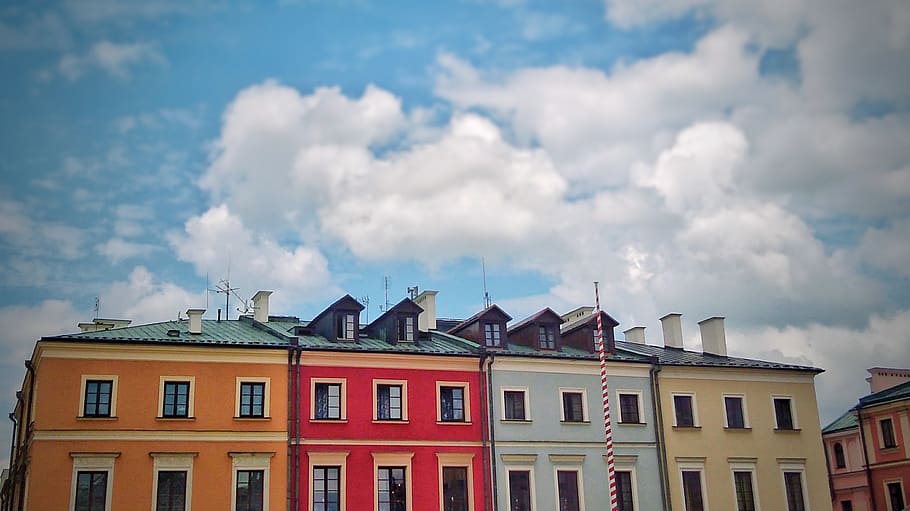 city, european, zamość, sky, cloud - sky, architecture, building exterior, built structure, building, low angle view