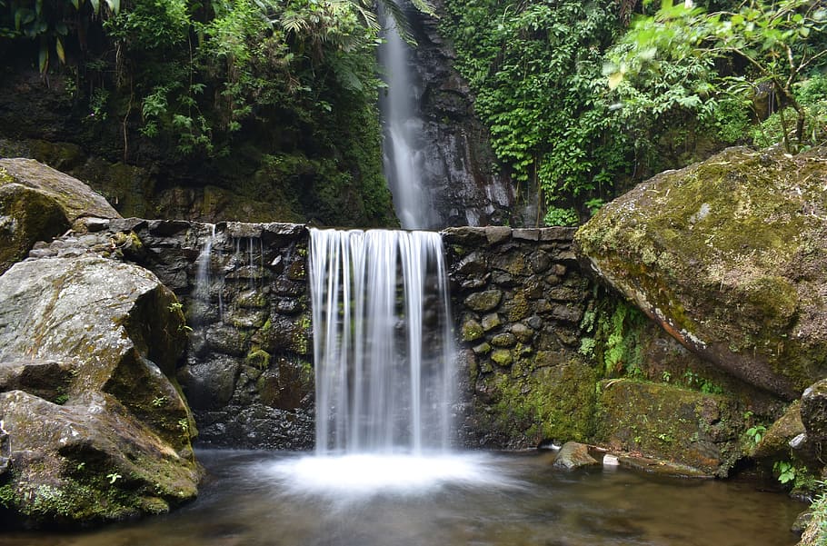 waterfalls, rushing, rocks, waterfall, cascade, creek, landscape, stream, outdoor, forest