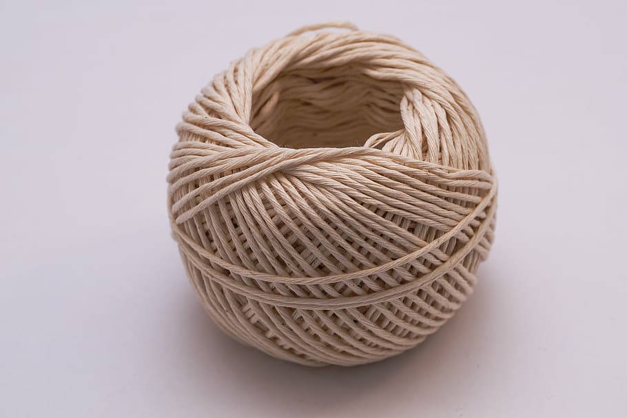 brown yarn, twine, cooking, yarn, cotton, string, cord, thread, ball, homemade