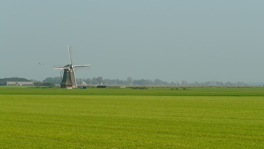 mill, landscape, netherlands, historic mill, friesland, dutch landscape, holland, environment, wind turbine, fuel and power generation