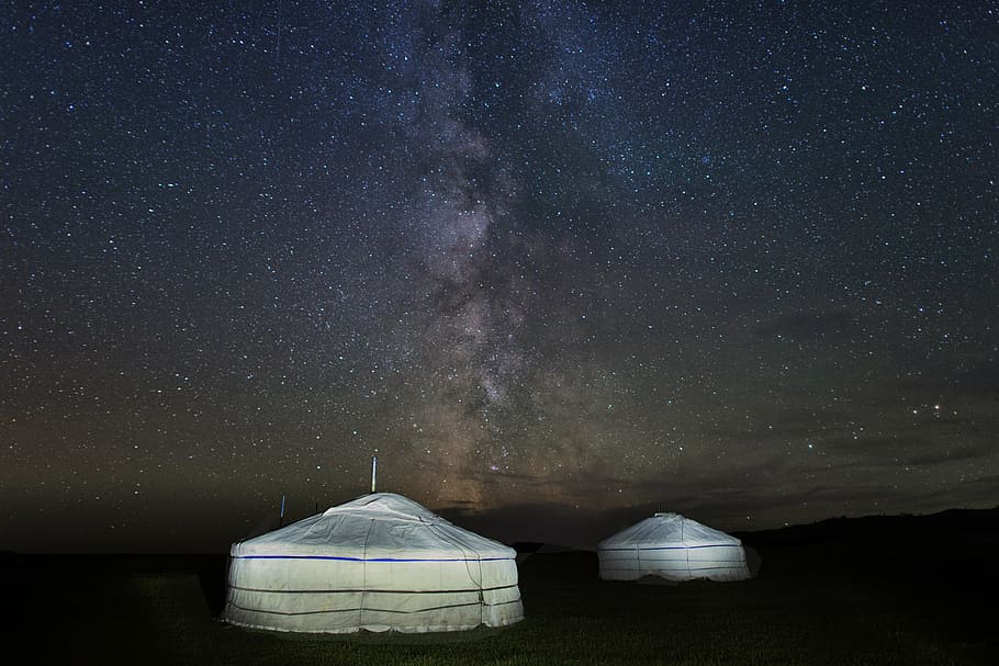 putih, tenda, lapangan, bima sakti, langit berbintang, pao, desa bogart, mongolia, keheningan, malam