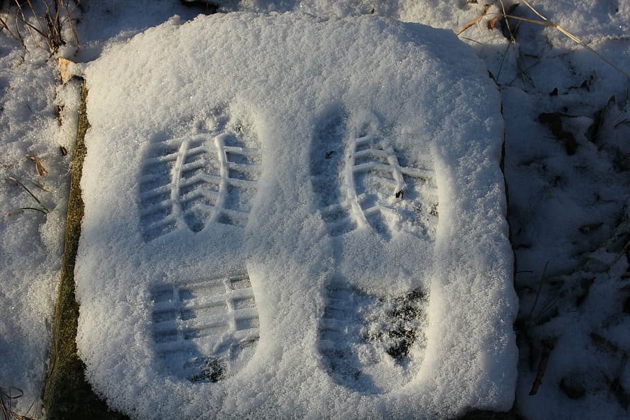 tracks, snow, walk, nature, track, frost, step, ice, frozen, print