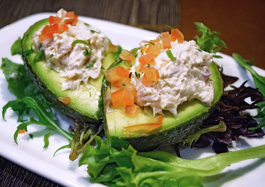 avocado salad, white, plate, salad, avocado, starter, green, vegetable, mayonnaise, healthy
