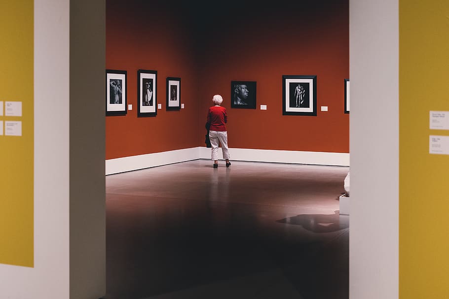 alone, solo, art, gallery, museum, travel, red, sad, dark, photography